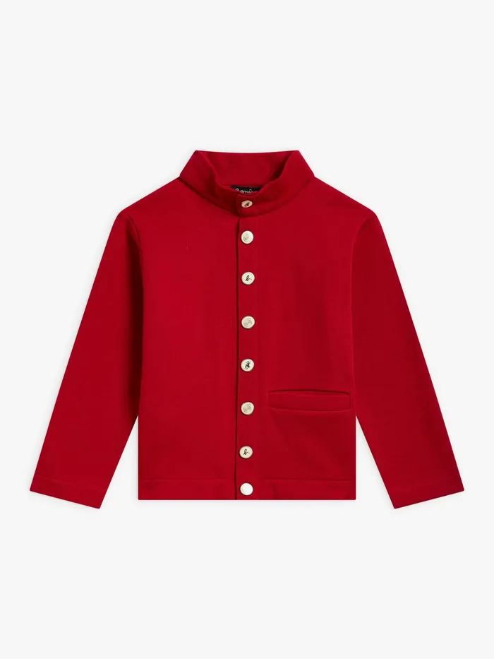 Children Agns B Clothing Red Ivan Cardigan In Cotton Fleece