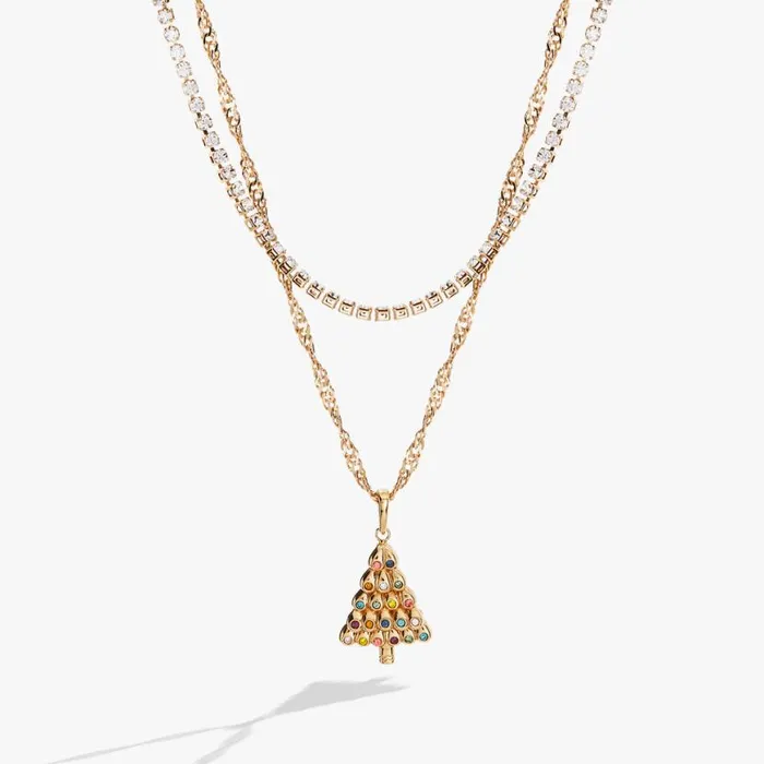 Christmas Tree Layered Necklace Shiny Gold Women Alex And Ani Necklaces