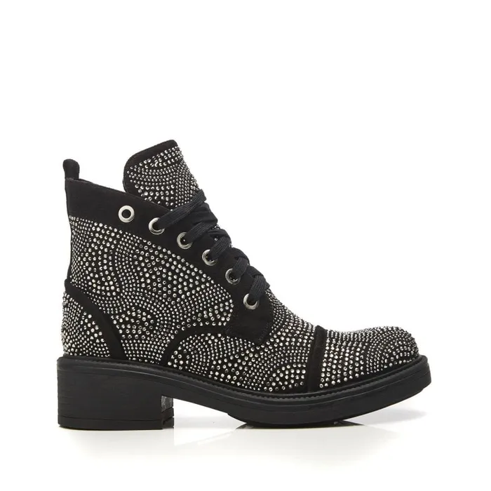 Chunky Boots Women Moda In Pelle Aleyza Black Alcantara
