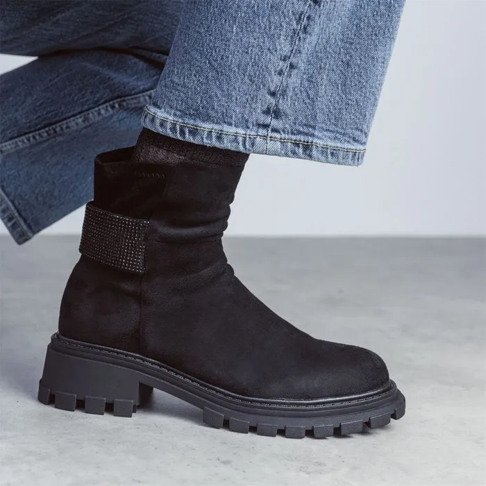 Chunky Boots Women Moda In Pelle Arilen Black Alcantara
