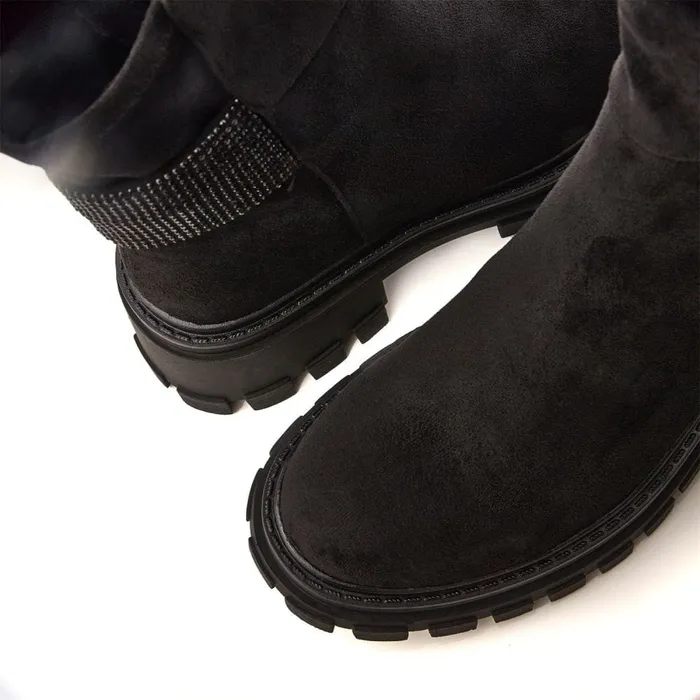 Chunky Boots Women Moda In Pelle Arilen Black Alcantara