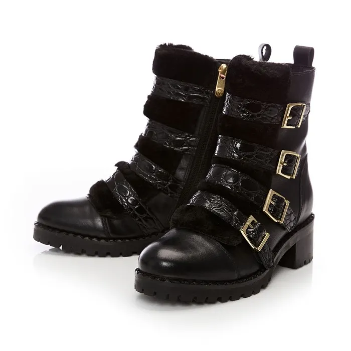 Chunky Boots Women Moda In Pelle Channie Black Leather