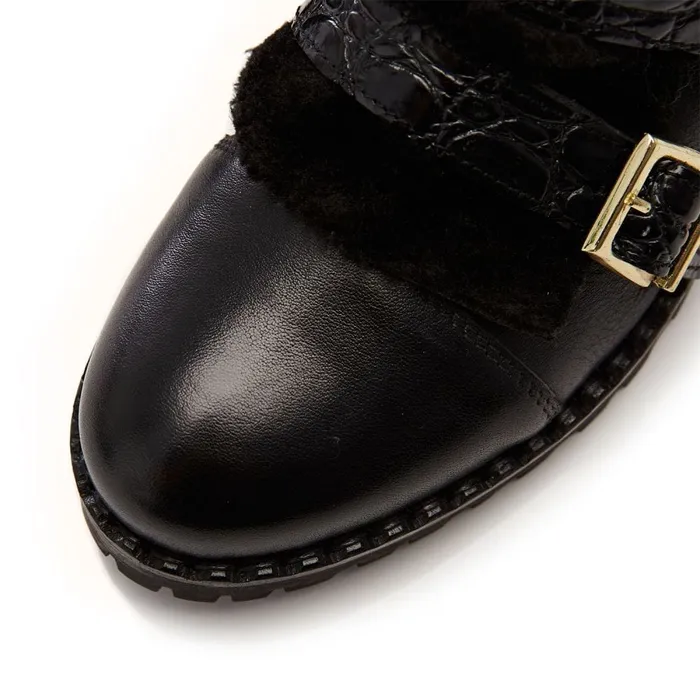Chunky Boots Women Moda In Pelle Channie Black Leather