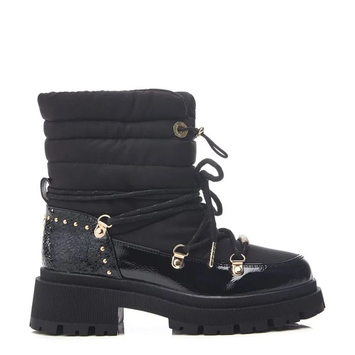 Chunky Boots Women Moda In Pelle Oliwa Black Textile
