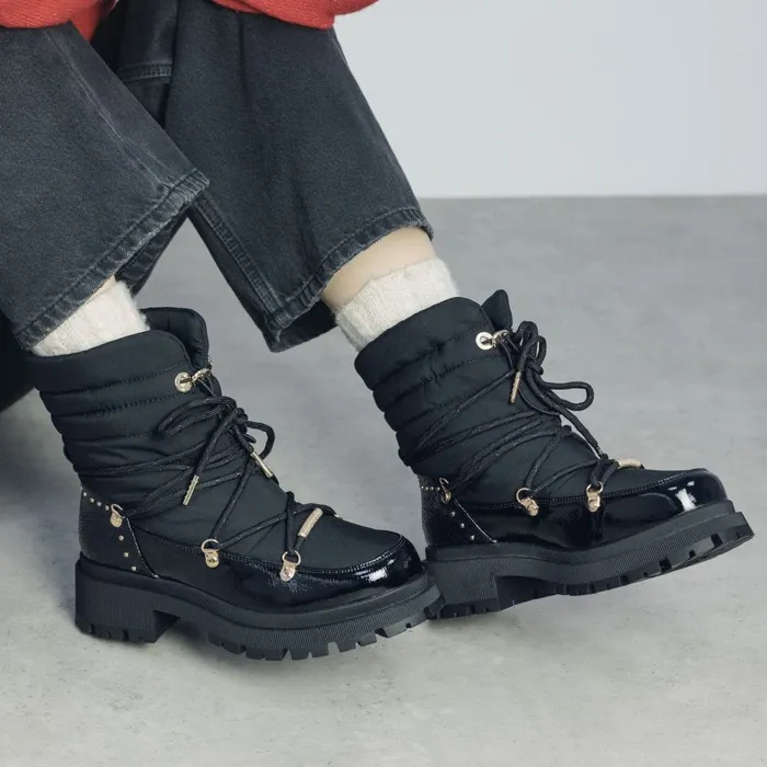 Chunky Boots Women Moda In Pelle Oliwa Black Textile