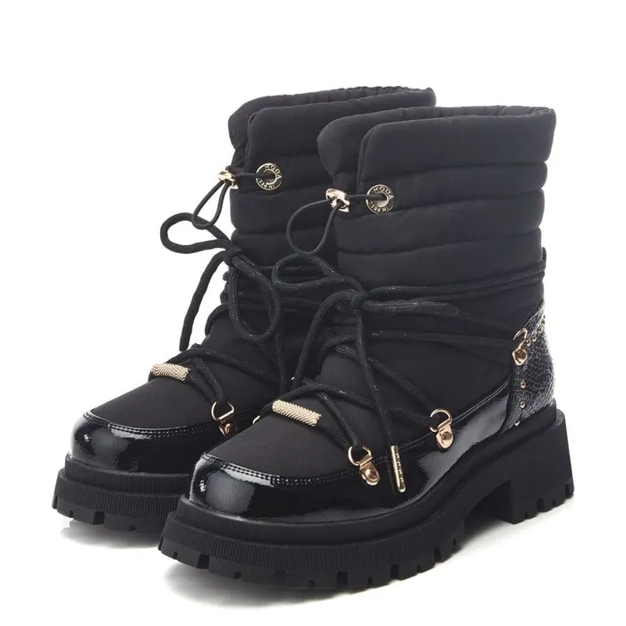 Chunky Boots Women Moda In Pelle Oliwa Black Textile