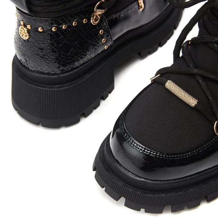 Chunky Boots Women Moda In Pelle Oliwa Black Textile