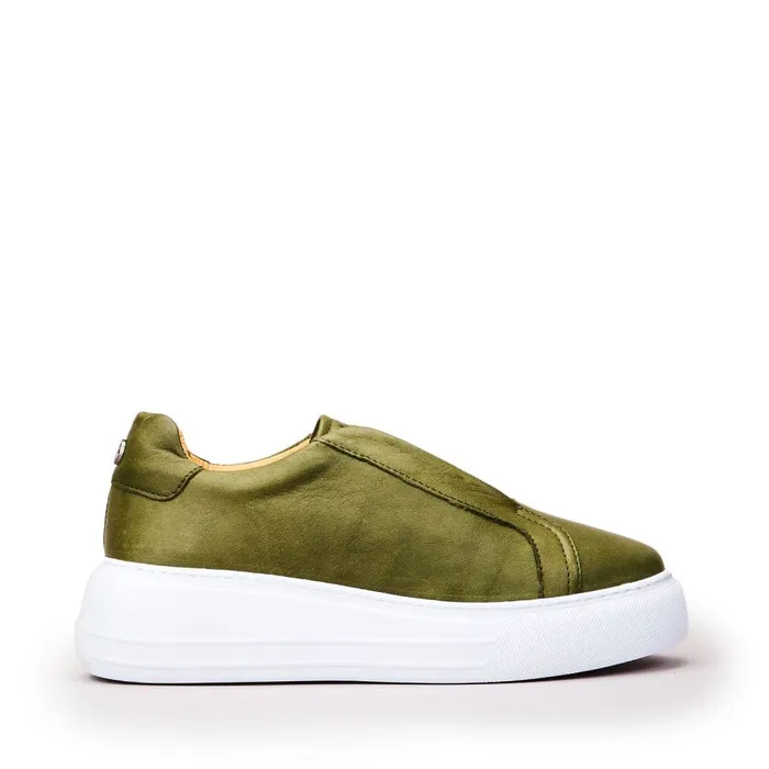 Chunky Trainers Women Moda In Pelle Alber Khaki Leather