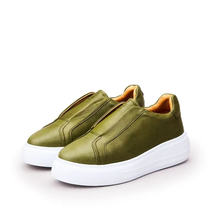 Chunky Trainers Women Moda In Pelle Alber Khaki Leather