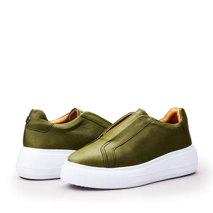 Chunky Trainers Women Moda In Pelle Alber Khaki Leather