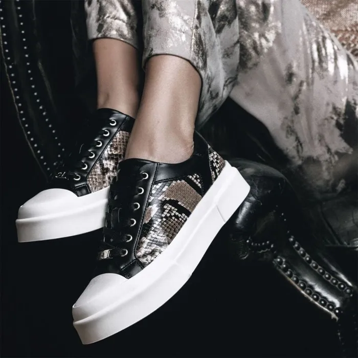 Chunky Trainers Women Moda In Pelle Amilyn Natural Snake Print Leather