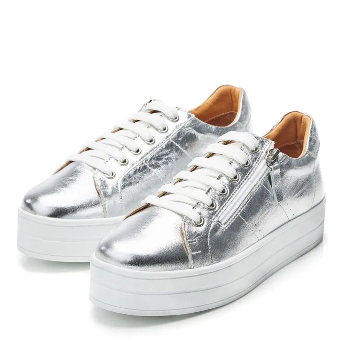 Chunky Trainers Women Moda In Pelle BGlazie Silver Leather