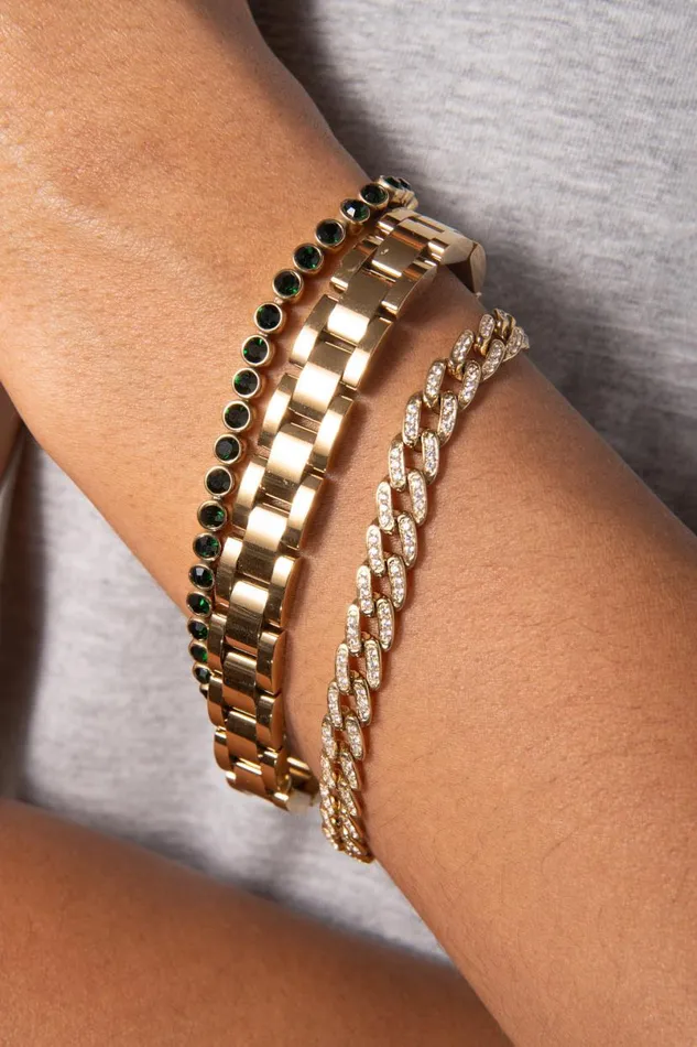 Chunky Watch Strap Bracelet Stainless Steel Gold Women Alex And Ani Fine Jewelry