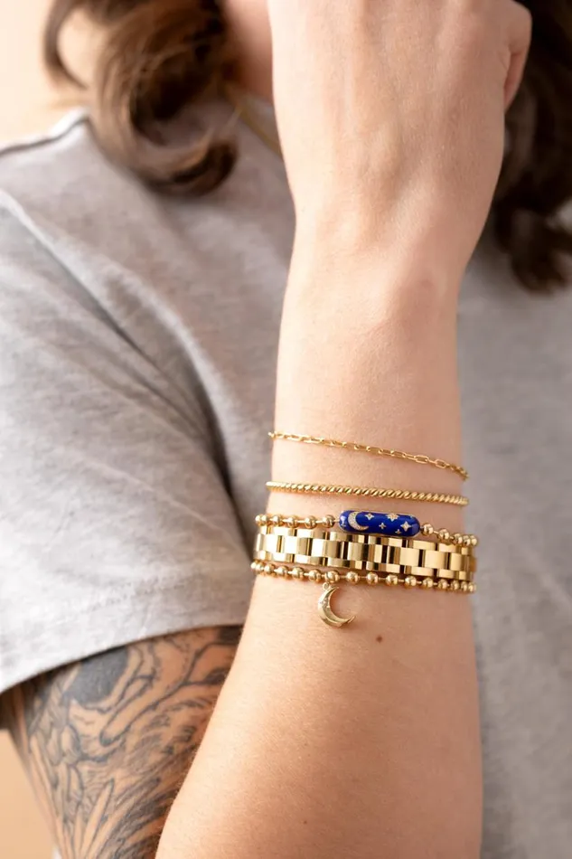 Chunky Watch Strap Bracelet Stainless Steel Gold Women Alex And Ani Fine Jewelry