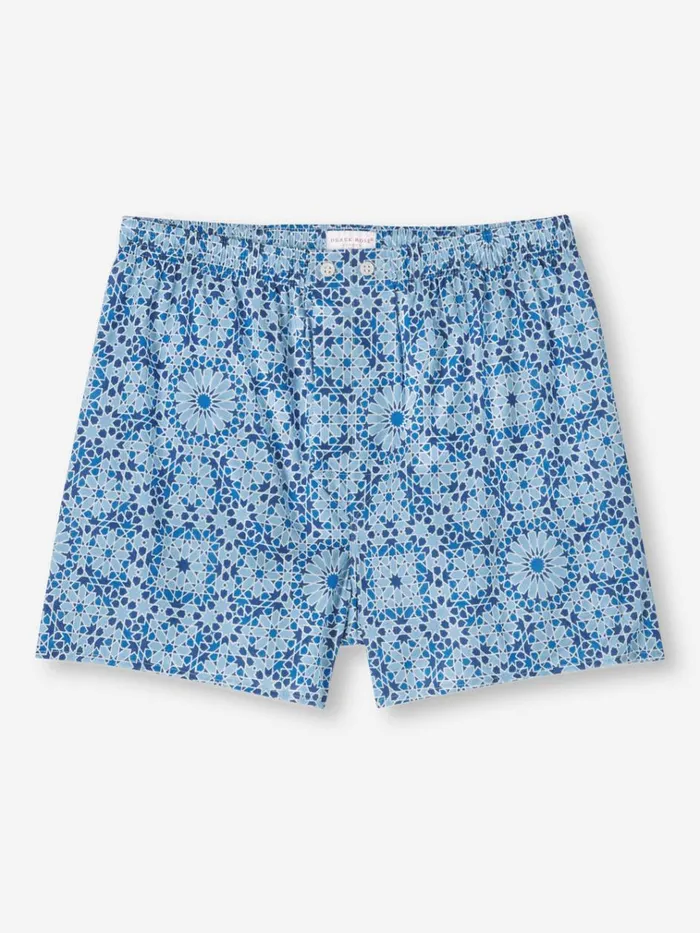 Classic Fit Boxer Shorts Men Derek Rose Classic Fit Boxers Ledbury 69 Cotton Batiste Blue