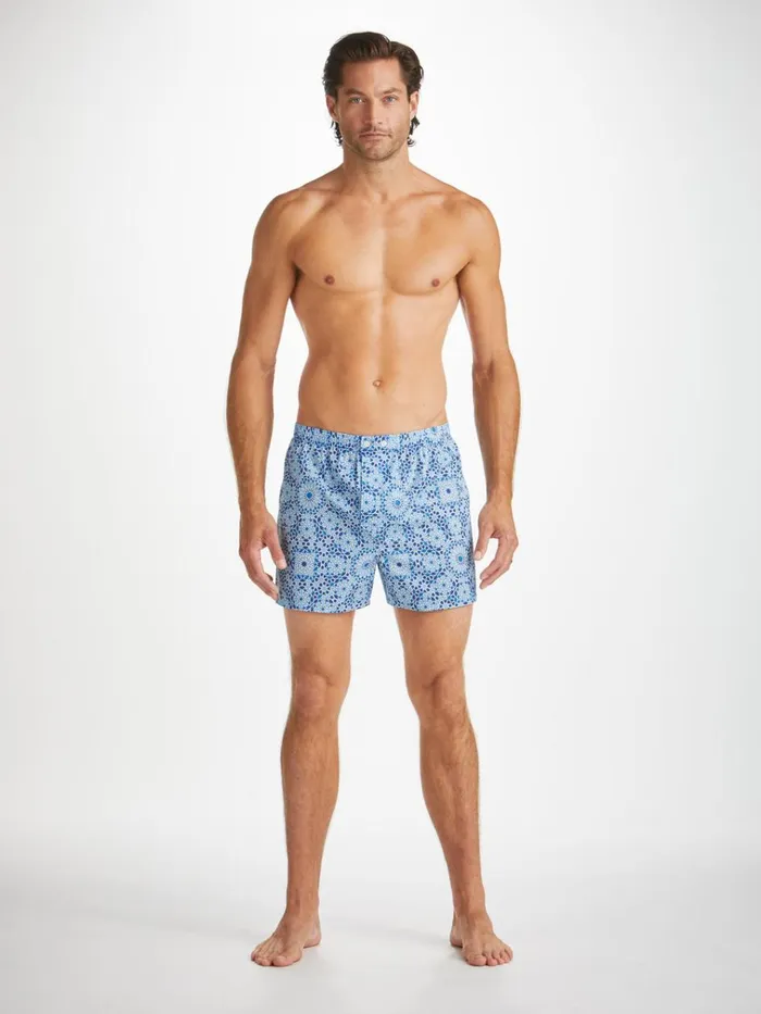 Classic Fit Boxer Shorts Men Derek Rose Classic Fit Boxers Ledbury 69 Cotton Batiste Blue