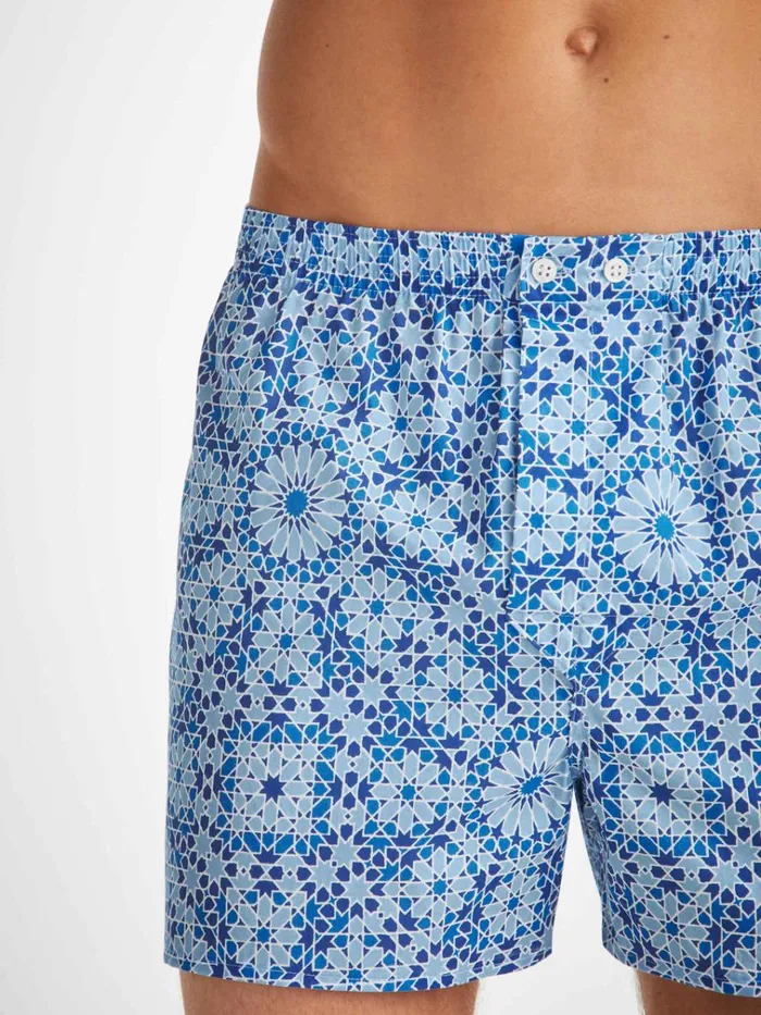 Classic Fit Boxer Shorts Men Derek Rose Classic Fit Boxers Ledbury 69 Cotton Batiste Blue