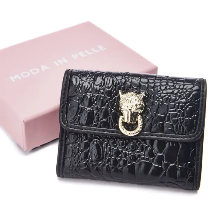 Clutch Bags Women Moda In Pelle Layla Purse Black Croc Print Porvair Clutch Bags Women Moda In Pelle Layla Purse Black Croc Print Porvair