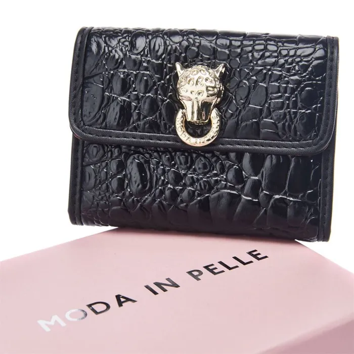 Clutch Bags Women Moda In Pelle Layla Purse Black Croc Print Porvair Clutch Bags Women Moda In Pelle Layla Purse Black Croc Print Porvair