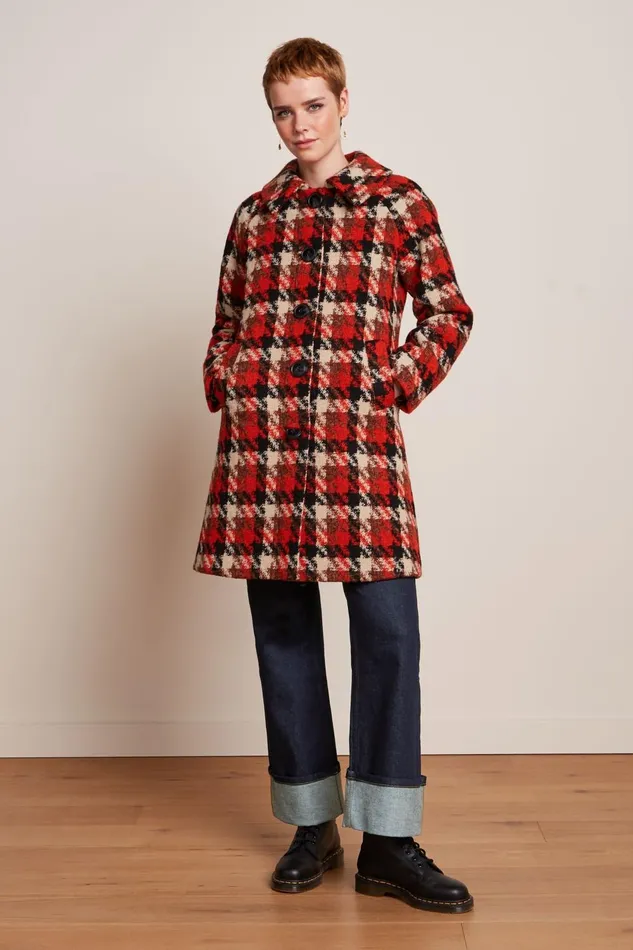 Coats and Jackets Women King Louie Betty Coat Ashby Check Black 8211 Ashby Check