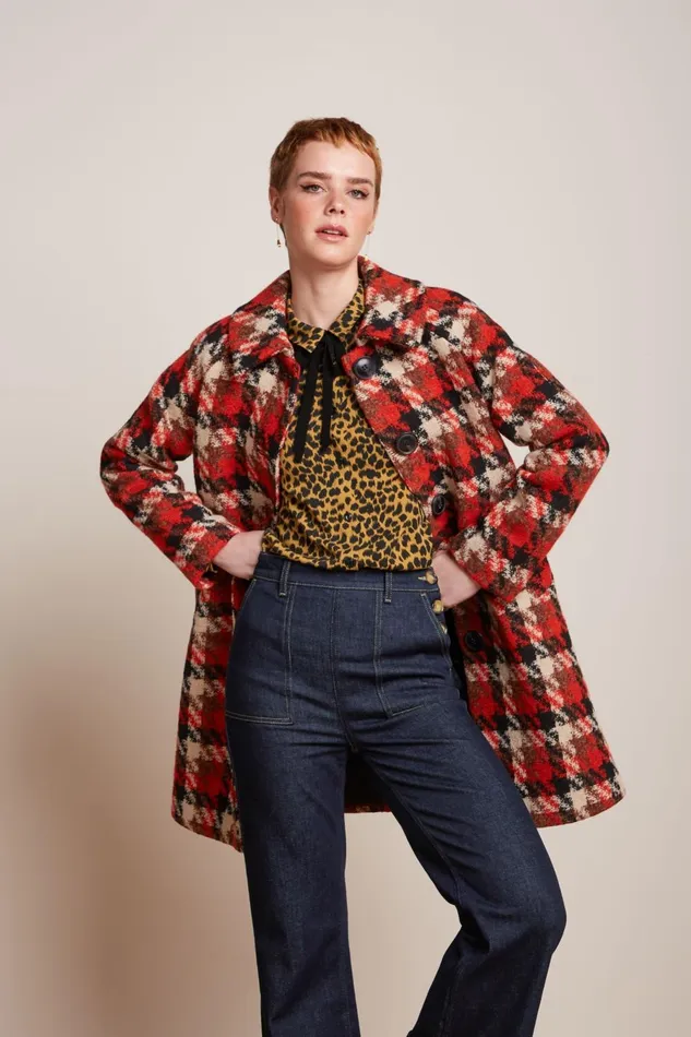 Coats and Jackets Women King Louie Betty Coat Ashby Check Black 8211 Ashby Check