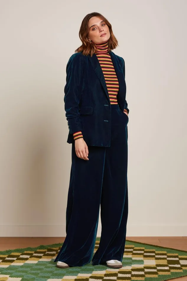 Coats and Jackets Women King Louie Brooke Blazer Gamine Velvet Pond Blue 8211 Gamine Velvet
