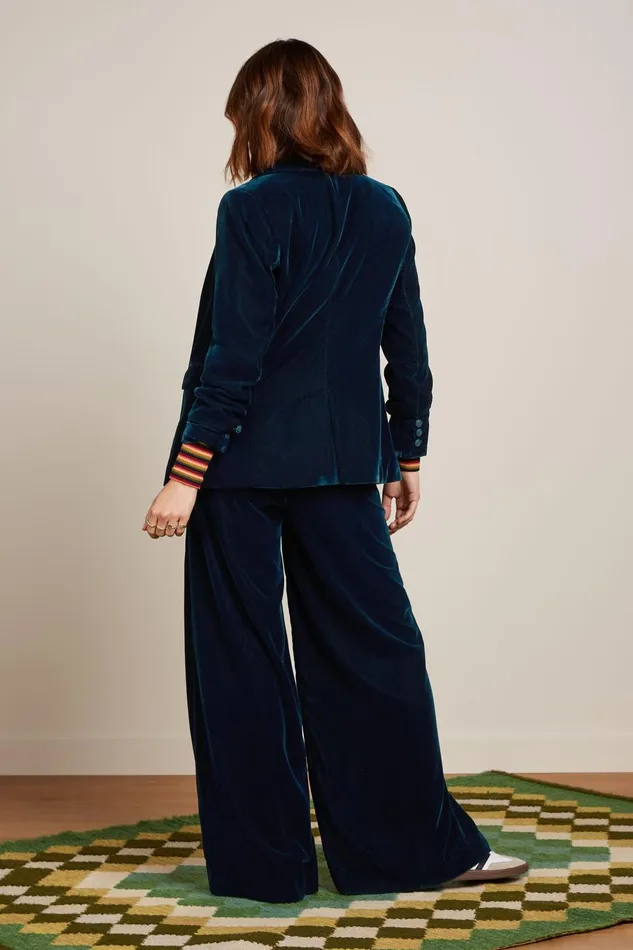 Coats and Jackets Women King Louie Brooke Blazer Gamine Velvet Pond Blue 8211 Gamine Velvet