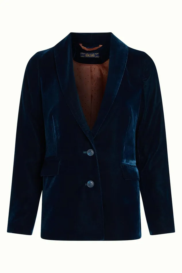 Coats and Jackets Women King Louie Brooke Blazer Gamine Velvet Pond Blue 8211 Gamine Velvet
