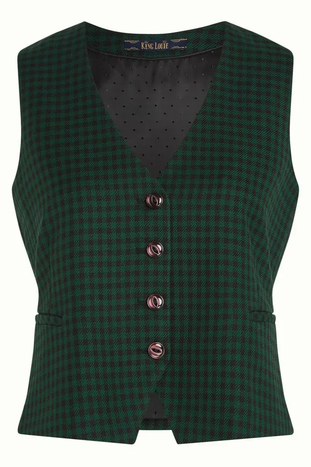 Coats and Jackets Women King Louie Gilet Norman Check Avar Green 8211 Norman Check
