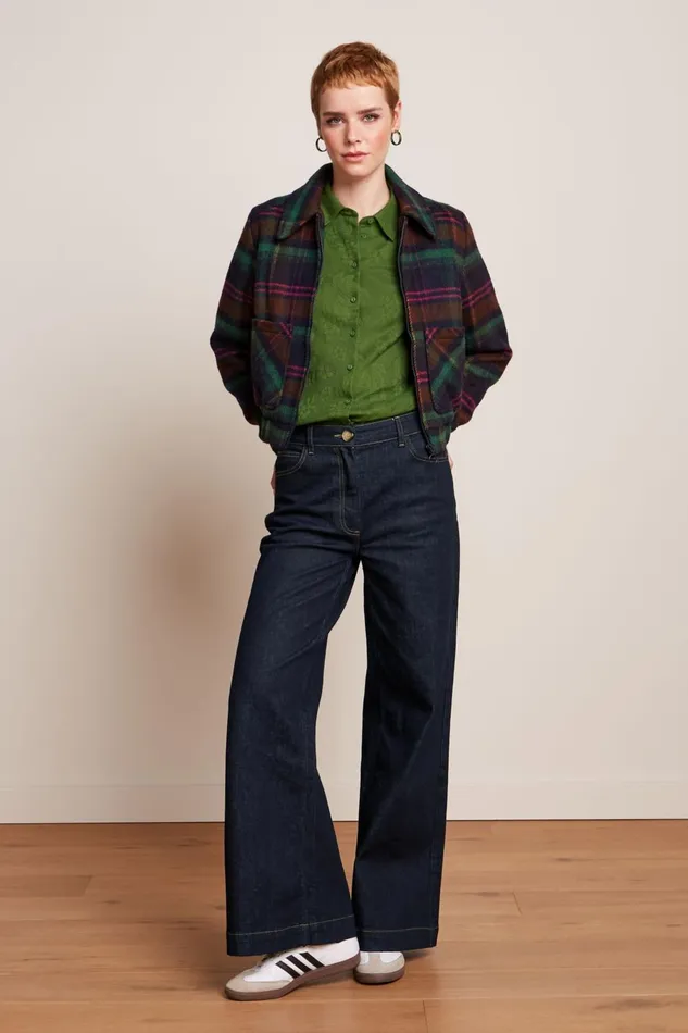 Coats and Jackets Women King Louie Isla Jacket Brit Check Estate Blue 8211 Brit Check