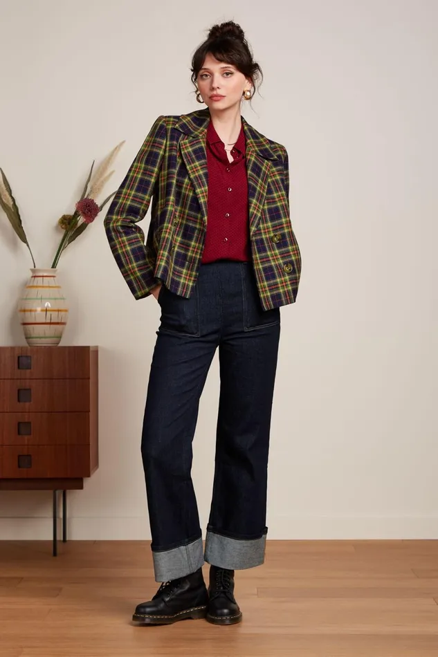 Coats and Jackets Women King Louie Patti Coat Lucky Check Evening Blue 8211 Lucky Check