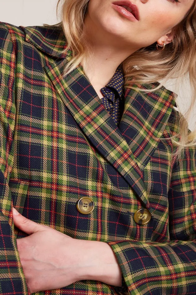 Coats and Jackets Women King Louie Patti Coat Lucky Check Evening Blue 8211 Lucky Check