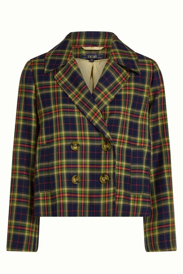 Coats and Jackets Women King Louie Patti Coat Lucky Check Evening Blue 8211 Lucky Check