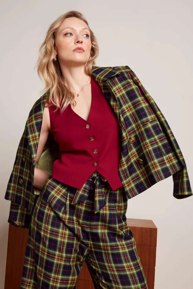 Coats and Jackets Women King Louie Patti Coat Lucky Check Evening Blue 8211 Lucky Check