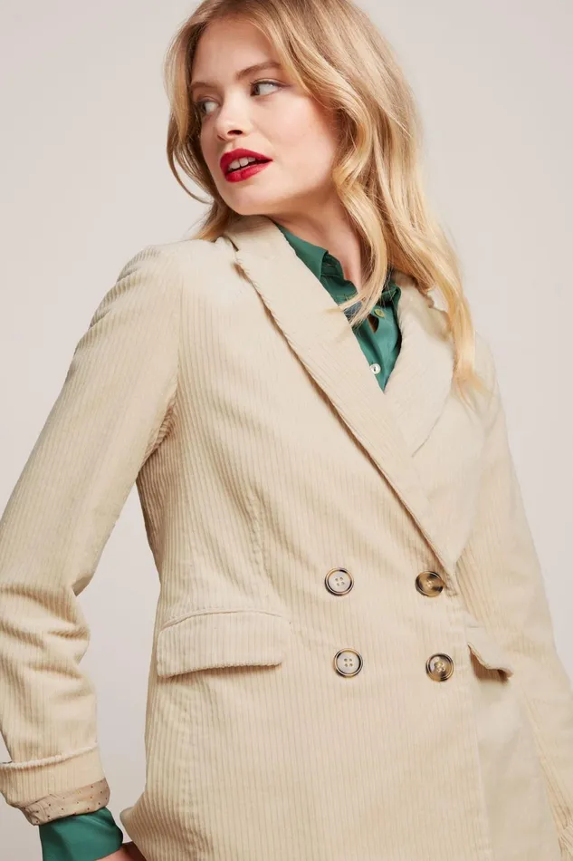 Coats and Jackets Women King Louie Tina Blazer Corduroy Ivory 8211 Corduroy