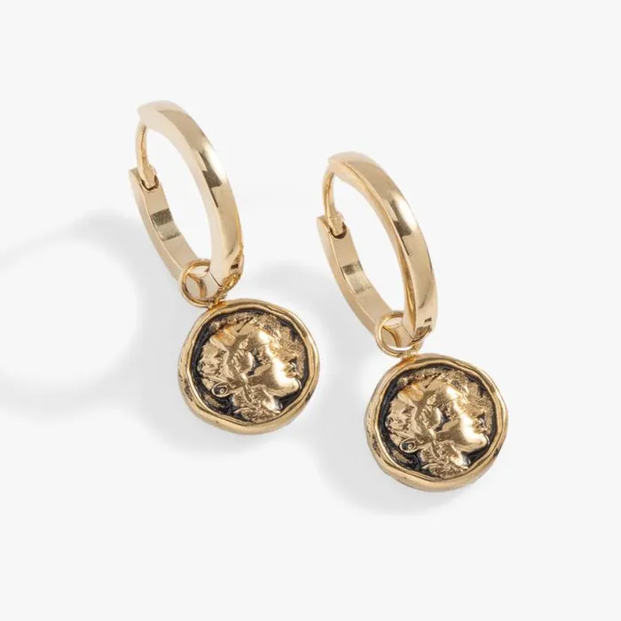 Coin Hoop Earring Stainless Steel Gold Women Alex And Ani Earrings