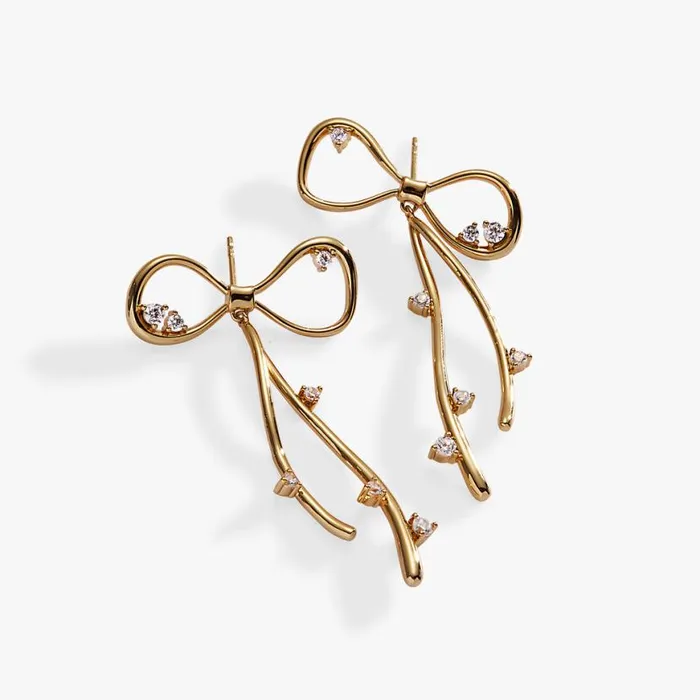 Coquette Bow Earrings Shiny Gold Women Alex And Ani Earrings