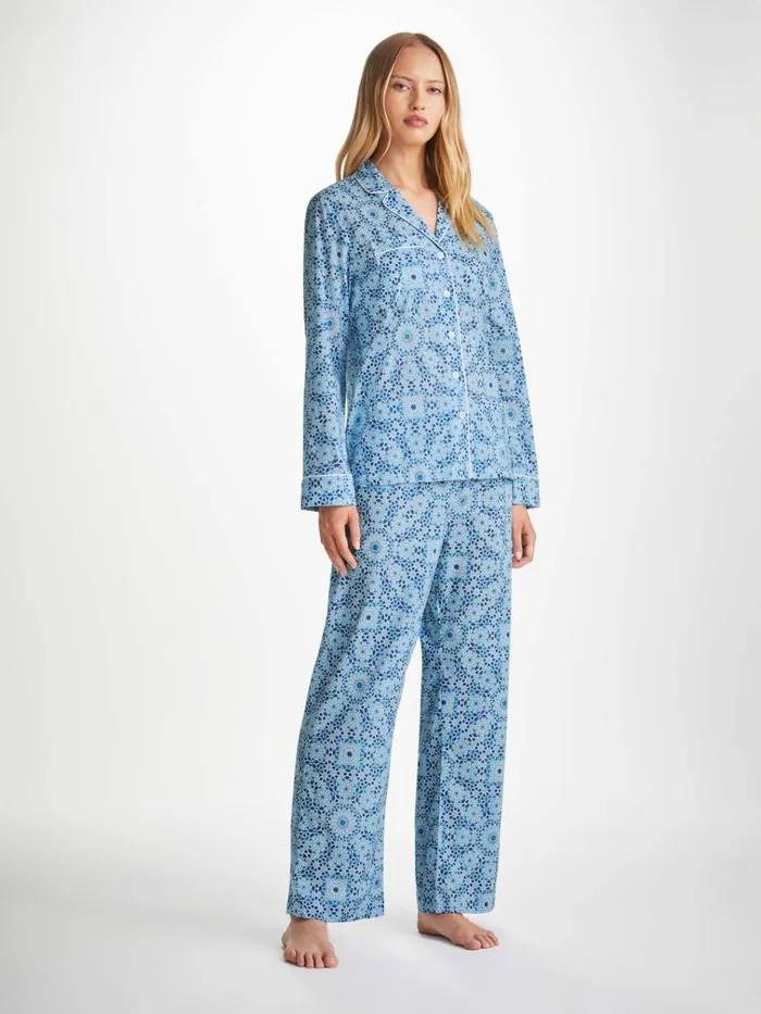 Cotton Pajamas Women Derek Rose Pajamas Ledbury 69 Cotton Batiste Blue