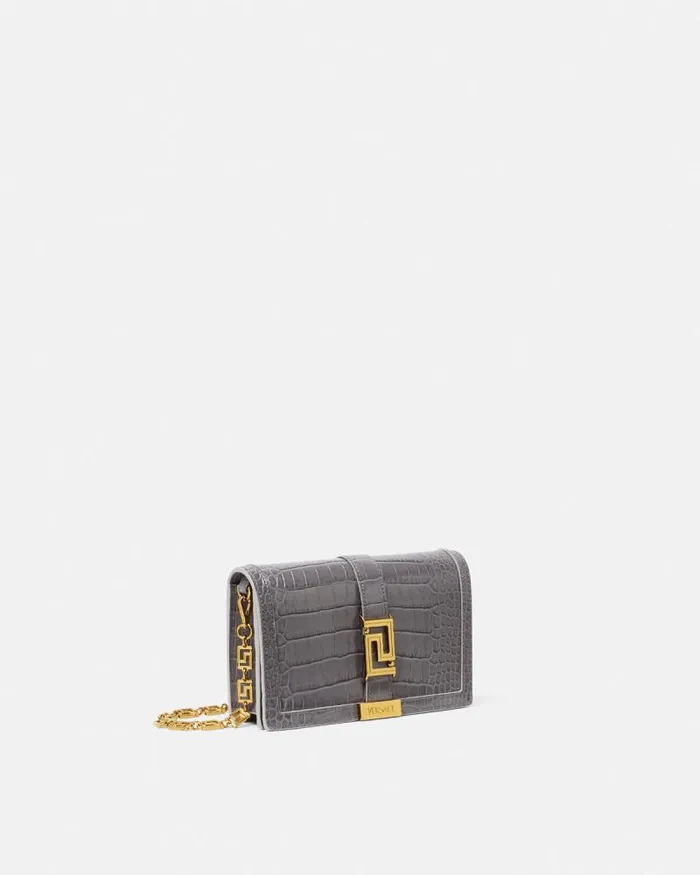CrocEffect Greca Goddess Mini Bag Gray Women Versace Shoulder and Crossbody