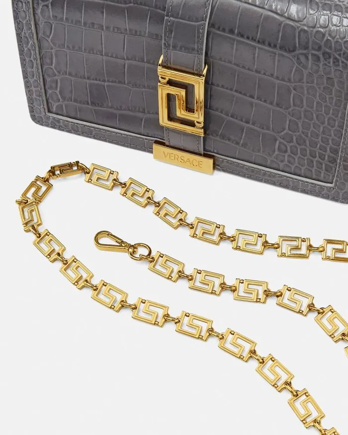 CrocEffect Greca Goddess Mini Bag Gray Women Versace Shoulder and Crossbody