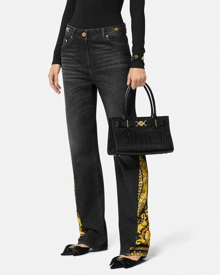 CrocEffect Medusa 03995 Tote Bag Blackgold Women Versace Totes