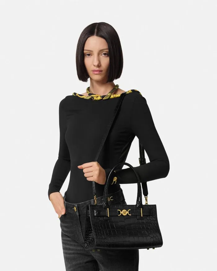 CrocEffect Medusa 03995 Tote Bag Blackgold Women Versace Totes