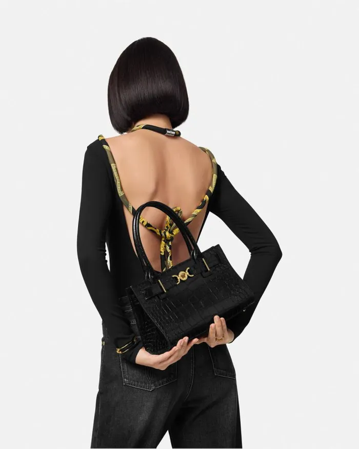 CrocEffect Medusa 03995 Tote Bag Blackgold Women Versace Totes