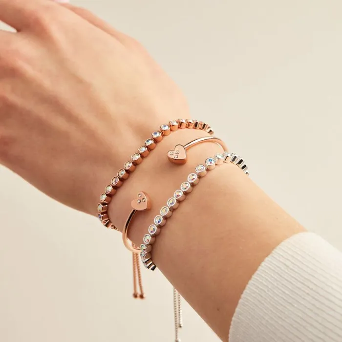 Crystal Accent Heart Flex Cuff Bracelet Silver Women Alex And Ani Love