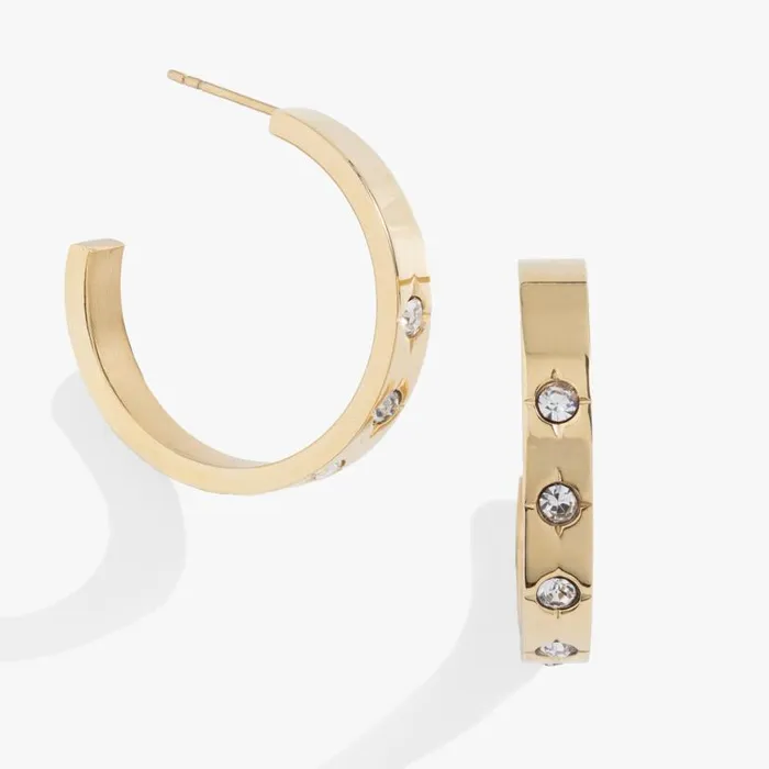 Crystal Accent Hoop Stainless Steel Gold Women Alex And Ani Earrings