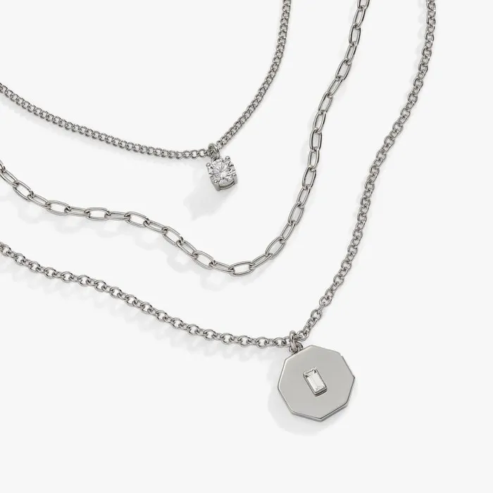 Crystal And Chain Layered Necklace Silver Women Alex And Ani Necklaces