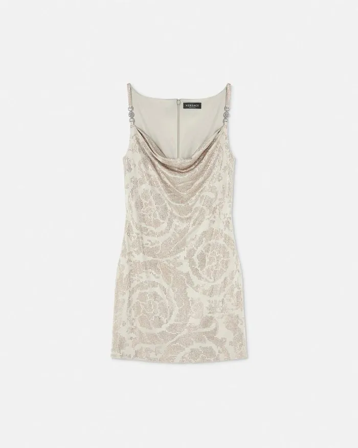 Crystal Barocco Cowl Slip Mini Dress Beige Women Versace Dresses