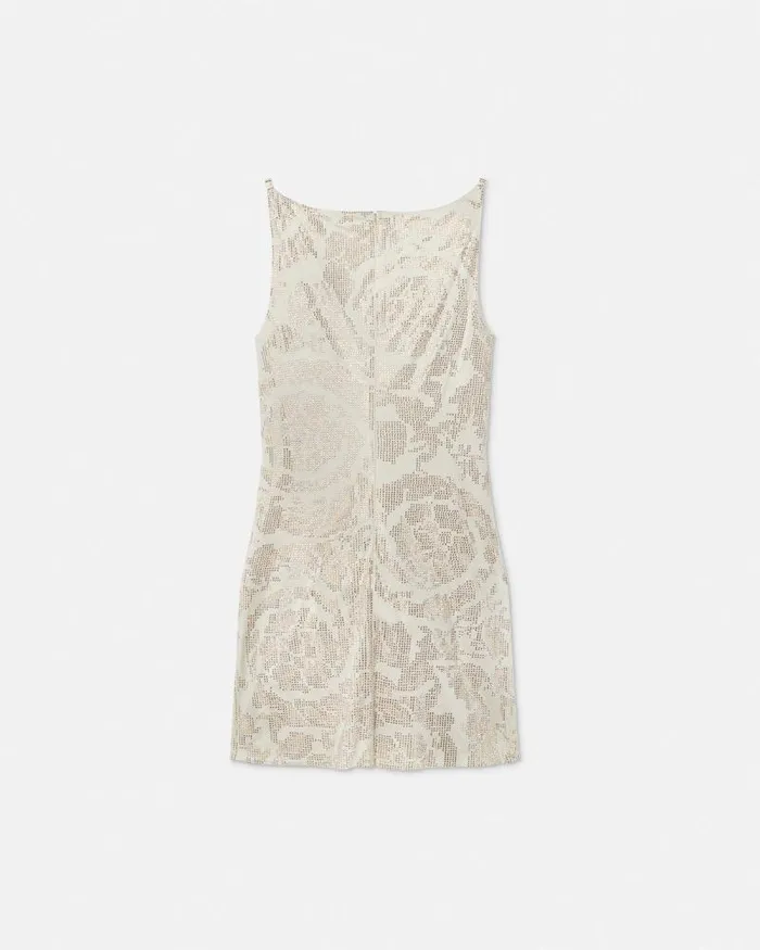 Crystal Barocco Cowl Slip Mini Dress Beige Women Versace Dresses
