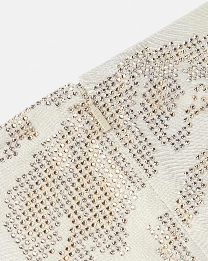 Crystal Barocco Cowl Slip Mini Dress Beige Women Versace Dresses