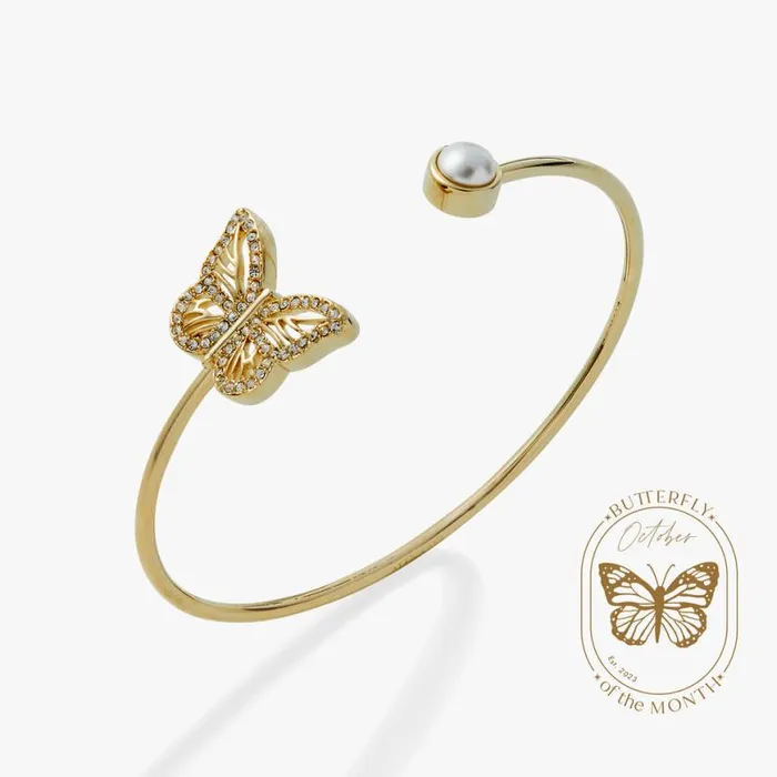 Crystal Butterfly Pearl Flex Cuff Bracelet Gold Women Alex And Ani Growth New Beginnings